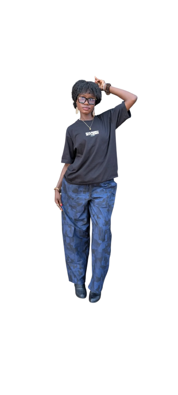 KARIBU STUDIO BLUE CAMO CARGO TROUSERS