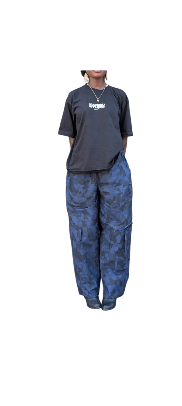 KARIBU STUDIO BLUE CAMO CARGO TROUSERS